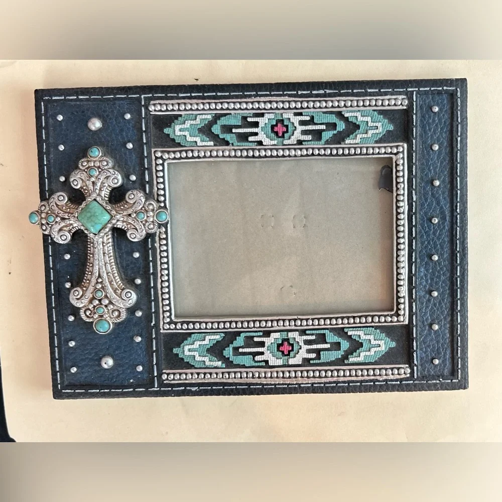 Montana West Turquoise Cross Enamel Photo Frame